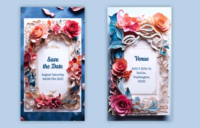 Unique Floral 3D Wedding Invitation E-Card Instagram Story